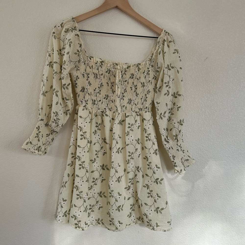 Lulu's Cream and Green Smocked dress